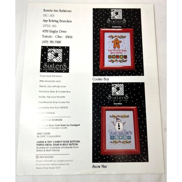 RARE Sisters "Buddies" Cross Stitch Pattern For Holiday Decor - Picture 2 of 4